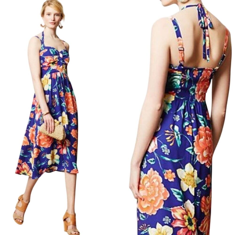 Anthropologie Moulinette Soeurs Annona Floral Midi Dress Sz 2P Sweetheart Strap